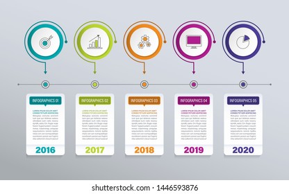 Modelo de processo de negócios. Infográficos de linha do tempo com 5 etapas ou opções.
