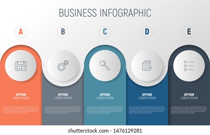 Business process template. Timeline infographics with 5 steps or options.