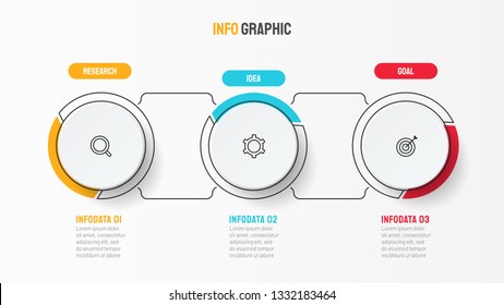 Business process thin line design element. Timeline with 3 options and marketing icons. Vector infographic template.