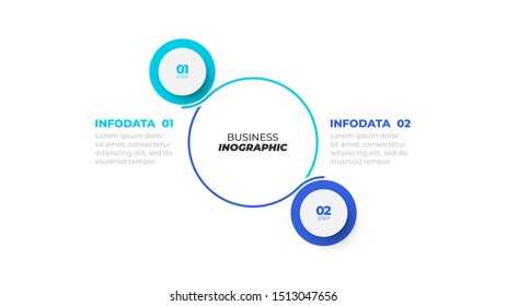 Business process. Thin line minimal design template with circle and 2 options, steps.