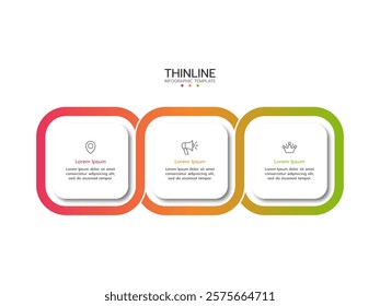 Business process. Thinline infographics with 3 steps, and options. Vector chart.