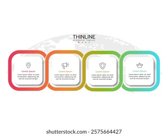 Business process. Thinline infographics with 4 steps, and options. Vector chart.