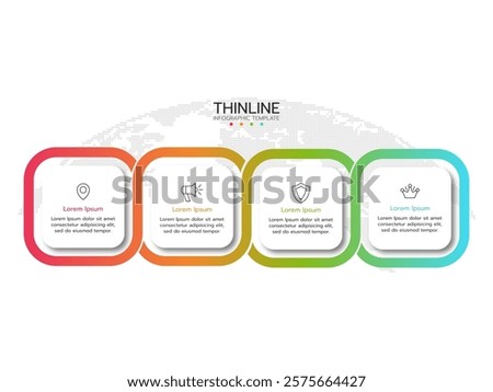 Business process. Thinline infographics with 4 steps, and options. Vector chart.