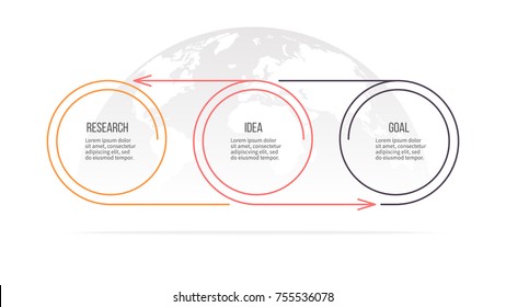 Business Process. Timeline With 3 Steps, Options, Circles. Vector Template.