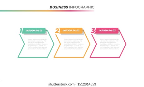 Business process. Timeline design label with arrow thin line concept and 3 options, steps. Vector template. 