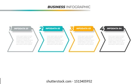 Proceso comercial. Etiqueta de diseño de línea de tiempo con el concepto de línea delgada de flecha y 4 opciones, pasos. Plantilla vectorial. 