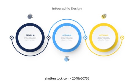 Business process. Timeline elements label design with circle and 3 options or steps. 