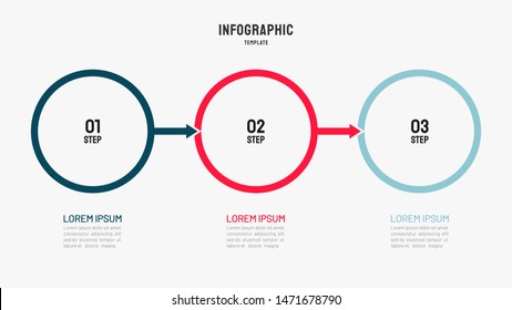 Business Process. Timeline Infographic Design Template With 3 Steps, Arrows. Vector Illustration.