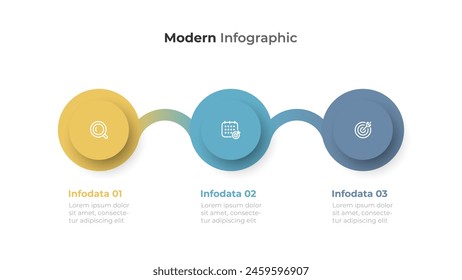 Proceso de negocio: diseño de etiquetas infográficas de línea de tiempo con iconos de marketing y 3 opciones o pasos. Ilustración vectorial.