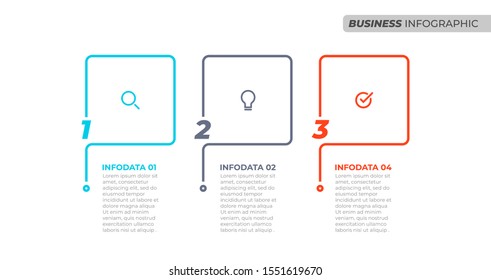 Business process. Timeline infographic with marketing icons and 3 steps, options. Vector illustration. Can be used for workflow diagram, info chart, graph, web design.