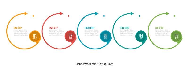 Business process. TImeline infographic template label and arrow with 5 number options, steps. Vector illustration.