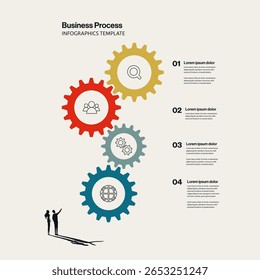 Business Process Timeline Infographic Template with Minimal Illustration. Editable Eps10 Vector.