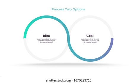 Business process. Timeline infographics with 2 steps, circles, options. Vector chart.