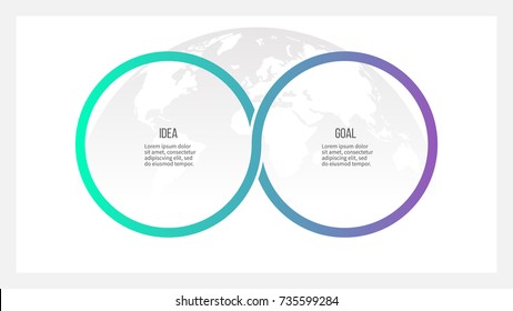 Business process. Timeline infographics with 2 options, circles. Vector template.