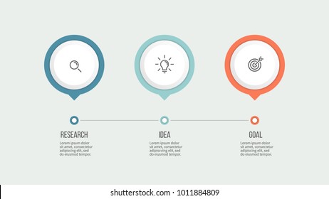 Business Process. Timeline Infographics With 3 Steps, Options. Vector Template.