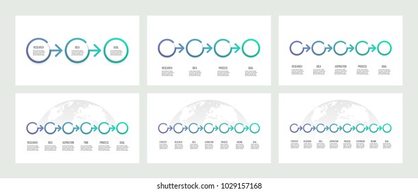 Business process. Timeline infographics with 3, 4, 5, 6, 7, 8 steps, options. Vector template.