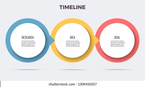 Business process. Timeline infographics with 3 steps, options, circles. Vector template.