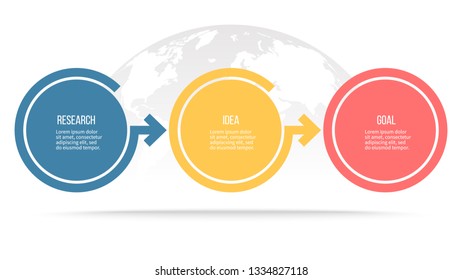 Business process. Timeline infographics with 3 steps, circles. Vector chart.