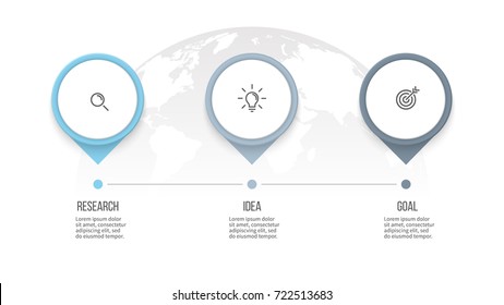 Business process. Timeline infographics with 3 steps, options, arrows. Vector template.