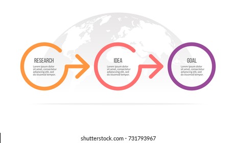 Business Process. Timeline Infographics With 3 Steps, Options, Arrows. Vector Template.