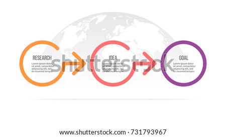 Business process. Timeline infographics with 3 steps, options, arrows. Vector template.