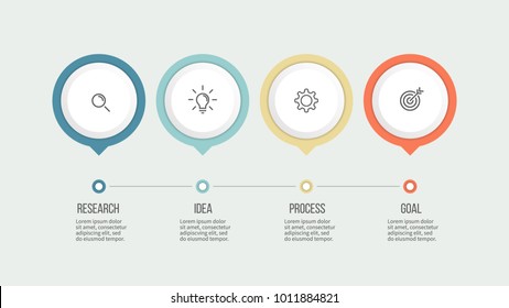 Business process. Timeline infographics with 4 steps, options. Vector template.