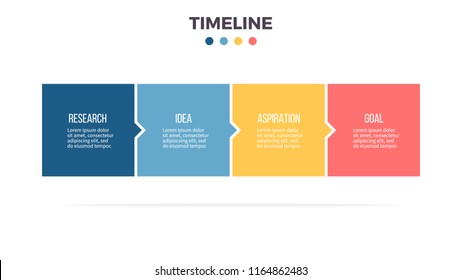 Business process. Timeline infographics with 4 steps, options, squares. Vector template.