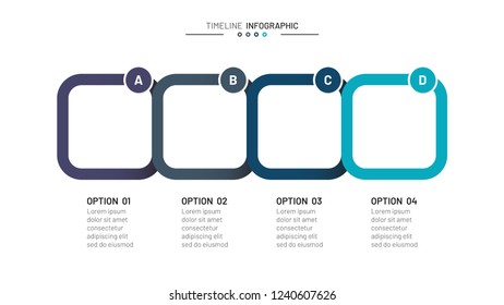 Business process. Timeline infographics with 4 steps, options, box. Vector illustration. Can be used for workflow layout, diagram, annual report, graph, presentation, web design.
