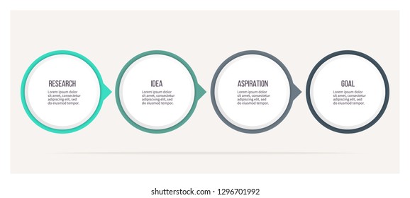 Business process. Timeline infographics with 4 steps, options, circles. Vector chart, diagram.