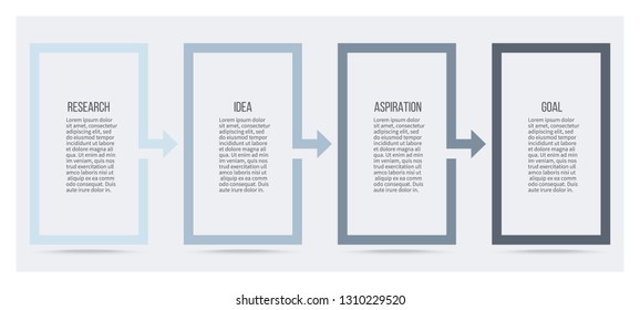 Business process. Timeline infographics with 4 steps, options, rectangles. Vector template.