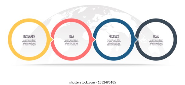 Business process. Timeline infographics with 4 steps, circles. Vector chart.