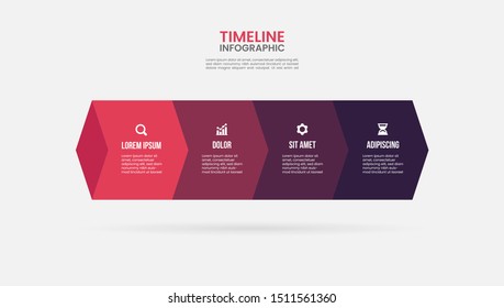 business process timeline infographics 4 steps geometric, cube, arrows design template chart. vector