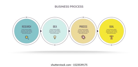 Business process. Timeline infographics with 4 steps, circles. Vector chart.