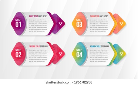Proceso comercial. infografías de línea de tiempo con 4 pasos, opciones, hexágonos. Gráfico vectorial, diagrama. forma de flecha redonda con patrón blanco transparente. 