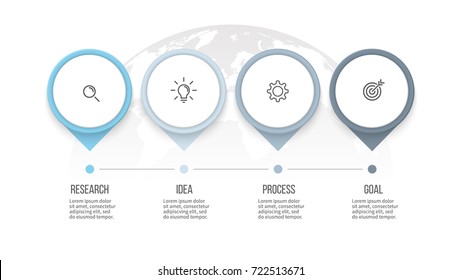 Business process. Timeline infographics with 4 steps, options, arrows. Vector template.