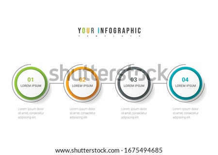 Business process. Timeline infographics with 4 options, circles. Vector illustration.