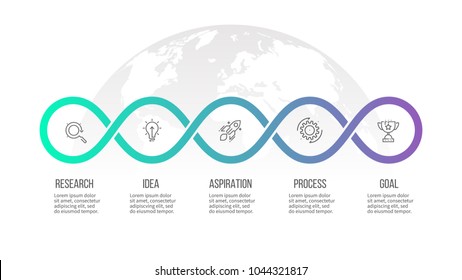 Business process. Timeline infographics with 5 options, loops. Vector template.