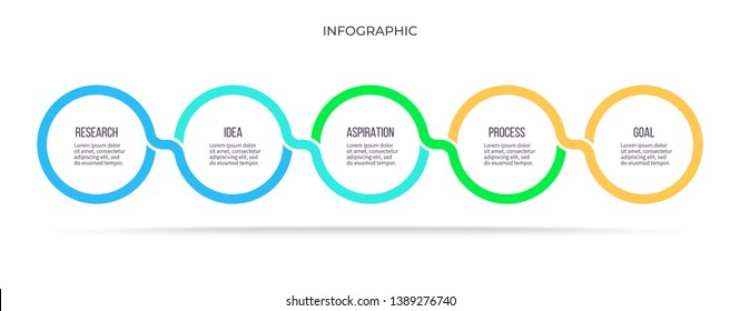 Business process. Timeline infographics with 5 steps, circles, options. Horizontal vector chart.
