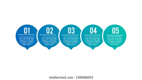 Business process. Timeline infographics with 5 steps, options, arrows. Vector template isolated on white background.