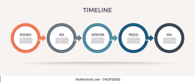 Business process. Timeline infographics with 5 steps, circles, arrows. Vector chart.