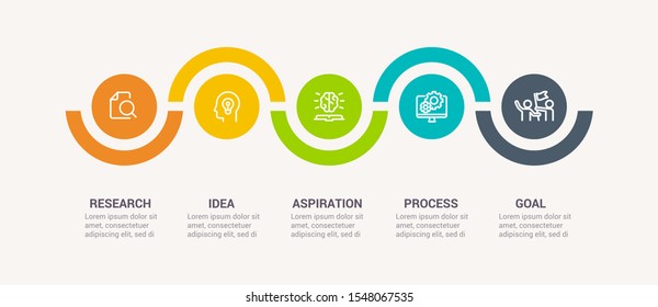 Business process. Timeline infographics with 5 steps, circles, arrows. Vector chart. EPS 10