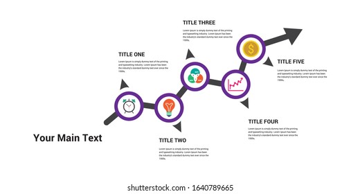 Business process. Timeline infographics with 5 steps, circles, arrows. Vector chart