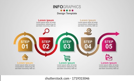 Business process timeline infographics 5 steps.