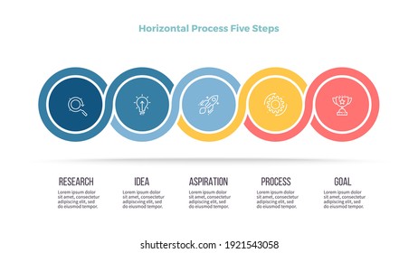 Business process. Timeline infographics with 5 steps, circles,. Vector chart.