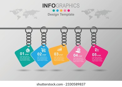 Business Process Timeline Infografik 5 Step, 3D Gangform.