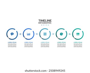 Business process. Timeline infographics with 5 steps, options, squares. Vector template.