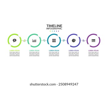 Processo de negócios. Infográficos de linha do tempo com 5 etapas, opções, quadrados. Modelo de vetor.