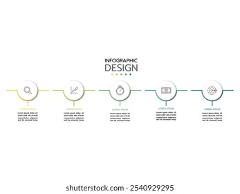 Business process. Timeline infographics with 5 steps, options, squares. Vector template.
