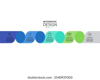 Business process. Timeline infographics with 5 steps, options, squares. Vector template.