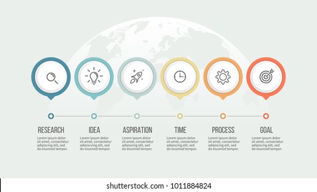 Business process. Timeline infographics with 6 steps, options. Vector template.